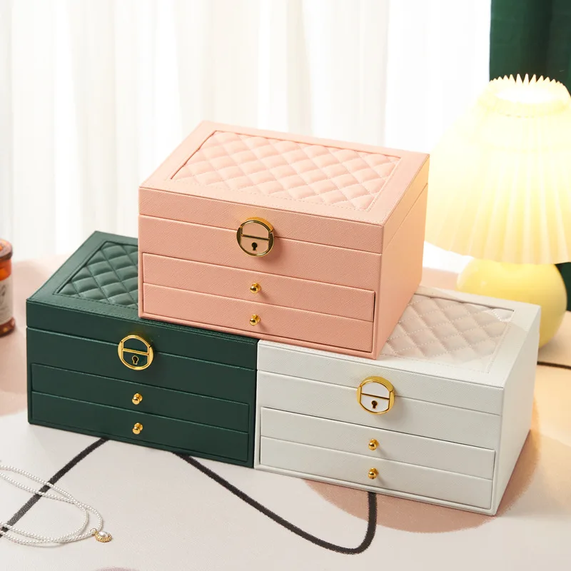 Drawer Jewelry Box Showcase Woman Bracelet Necklace Earring Ring Jewelry Boxes Big Size Leather Luxury Custom Organizer Box
