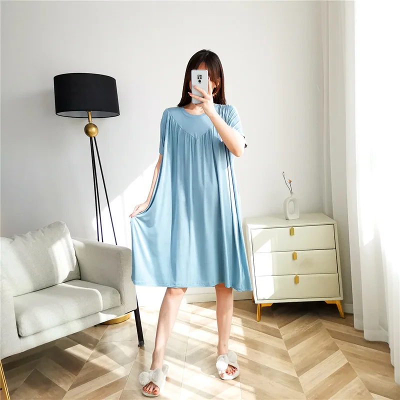 Net Rot Neue Modale Nacht Kleid frauen Frühling Sommer Nachthemden Elastische Lose Nachtwäsche Hause Kleidung Casual Damen Sleep – Detail 14