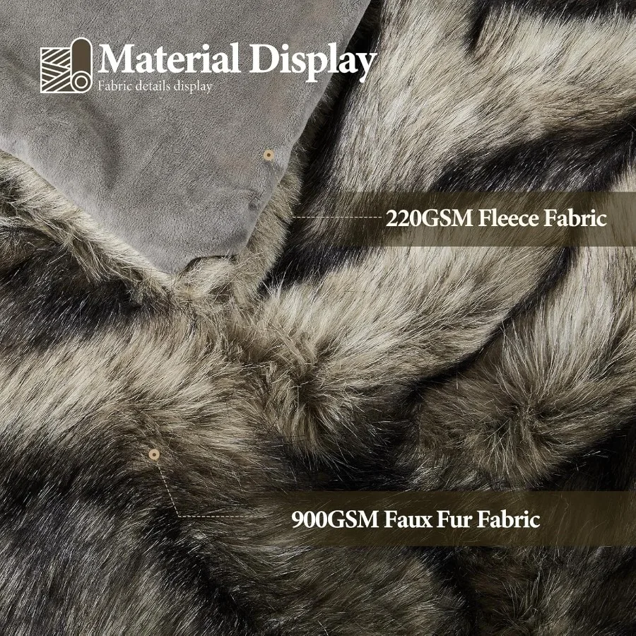 Luxury 1000GSM Faux Fur Throw Blanket Super Thick Warm Cozy Grey Blanket for Couch Bed Sofa Plush Fuzzy Elegant Soft Reversible