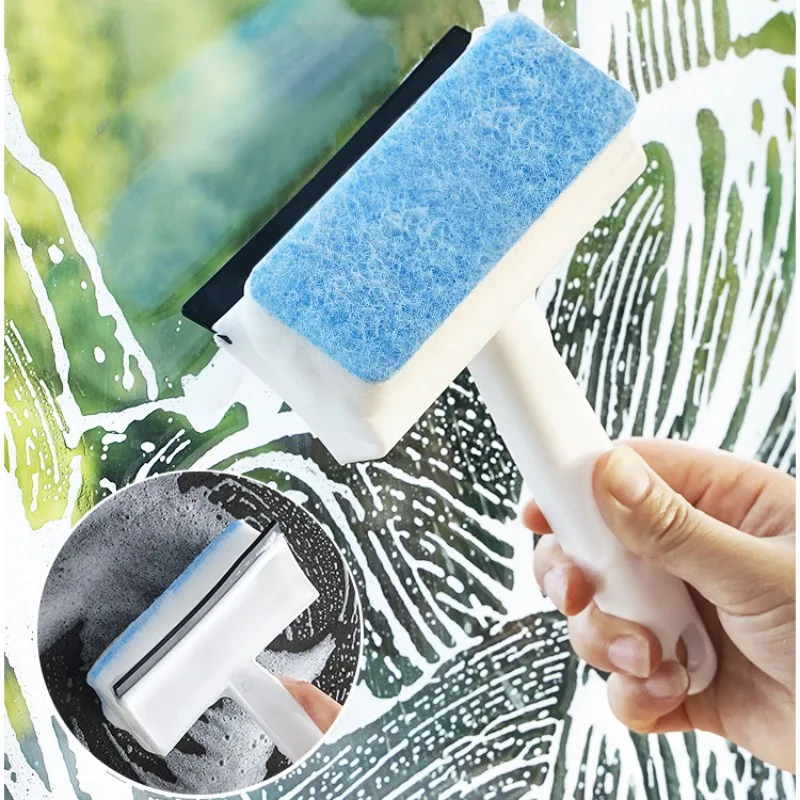 2 in 1 Glass Wiper Window Cleaner Household Window Cleaning Tool Glass Cleaner Dual-use Sponge Cleaning Brush with Holes