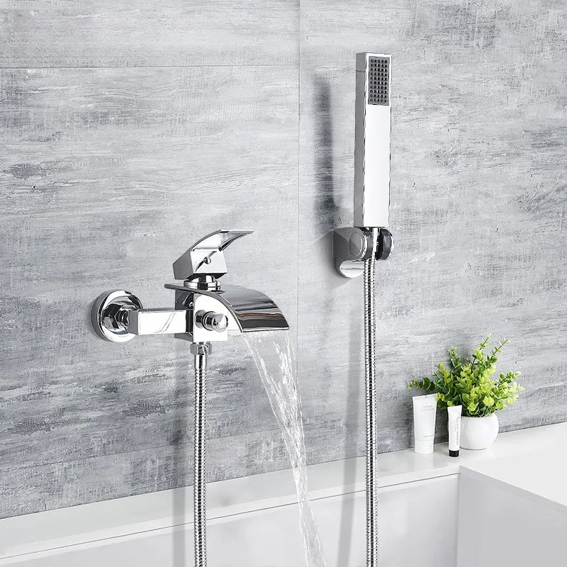 Chrome Waterfall Bathtub Faucet Wall Mounted Tub Tap Hot Cold Water Mixer Bath Shower Robinet Baignoire bathtub faucet,water mixer