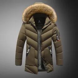 Thick Warm Parkas Men New Windproof Fleece Jacket Outwear Coat Male Fashion Hooded Fur Collar Jacket Classic Casual Cotton Parka
