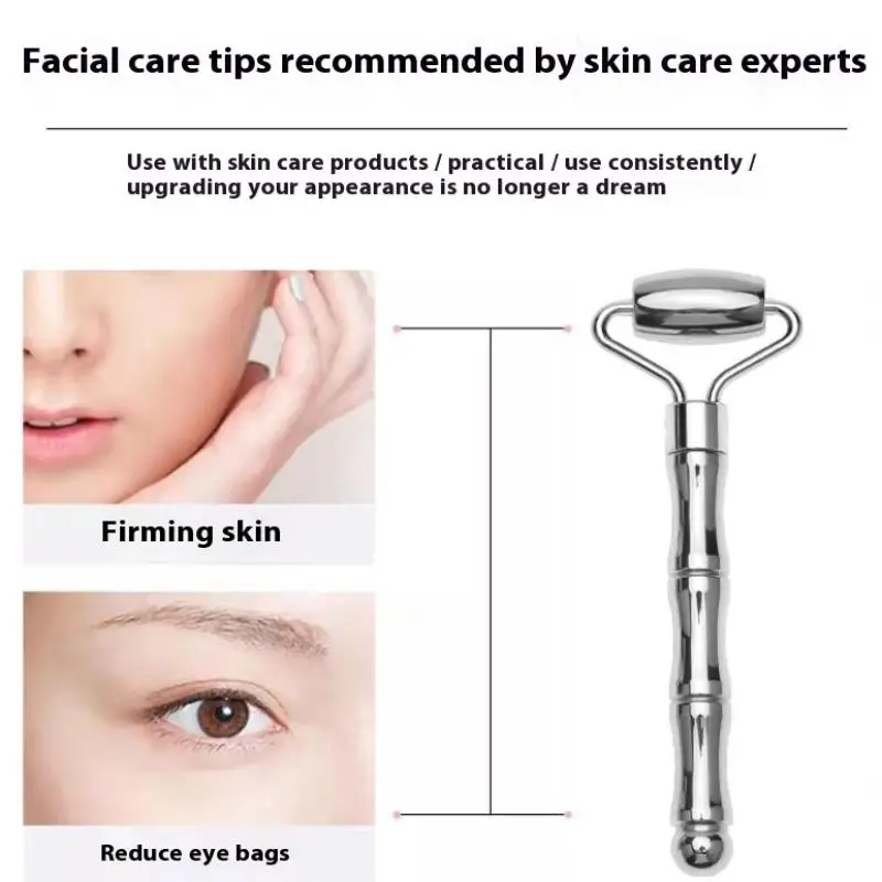 Stainless Steel Facial Roller & Gua Sha Massage Tool for Skin Tightening and Lifting