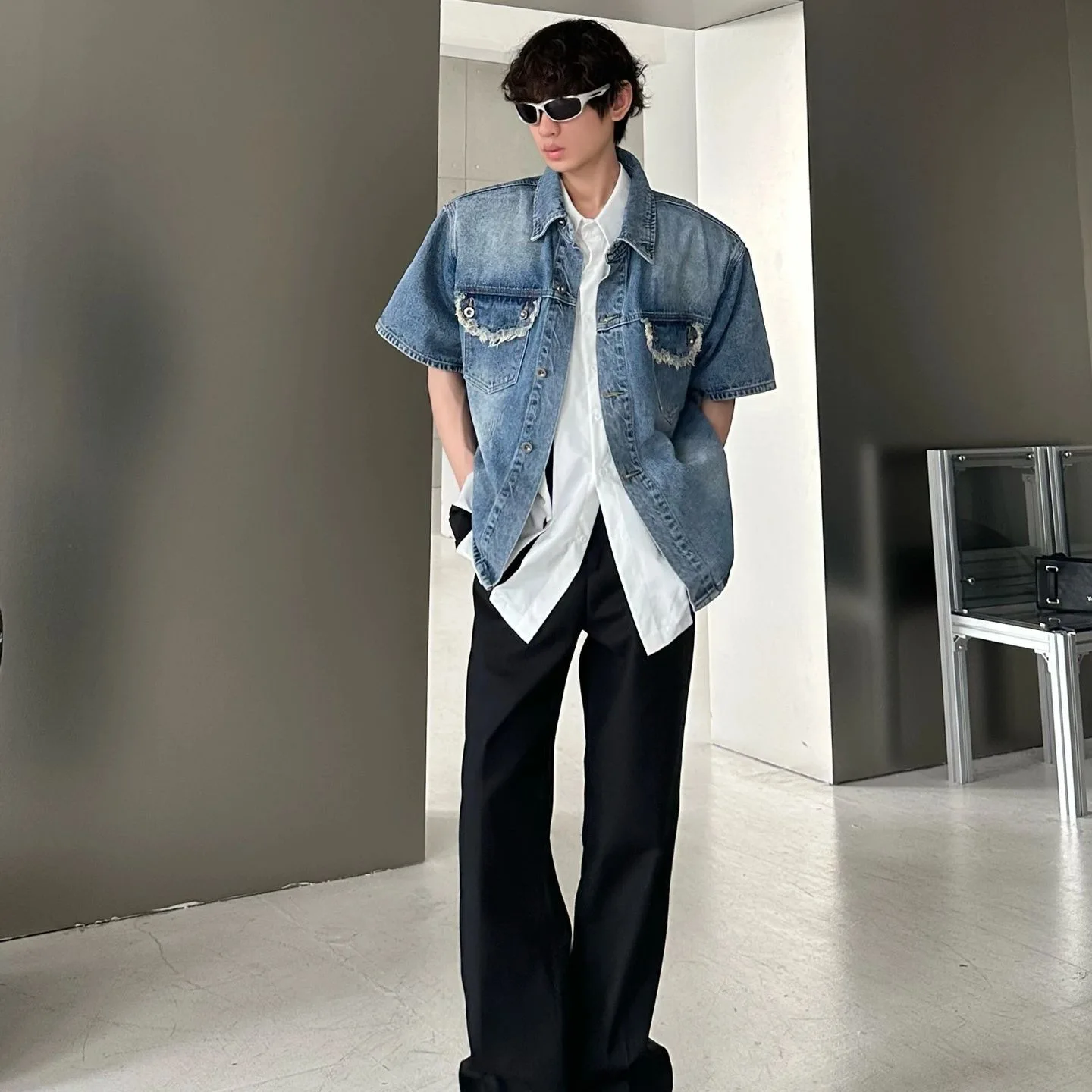 Men's Short Sleeve Tee Denim Luxury Shirt Summer Half Sleeve Coat Thin Korean Popular Clothes Trend Tops Shirts Streetwear 2024