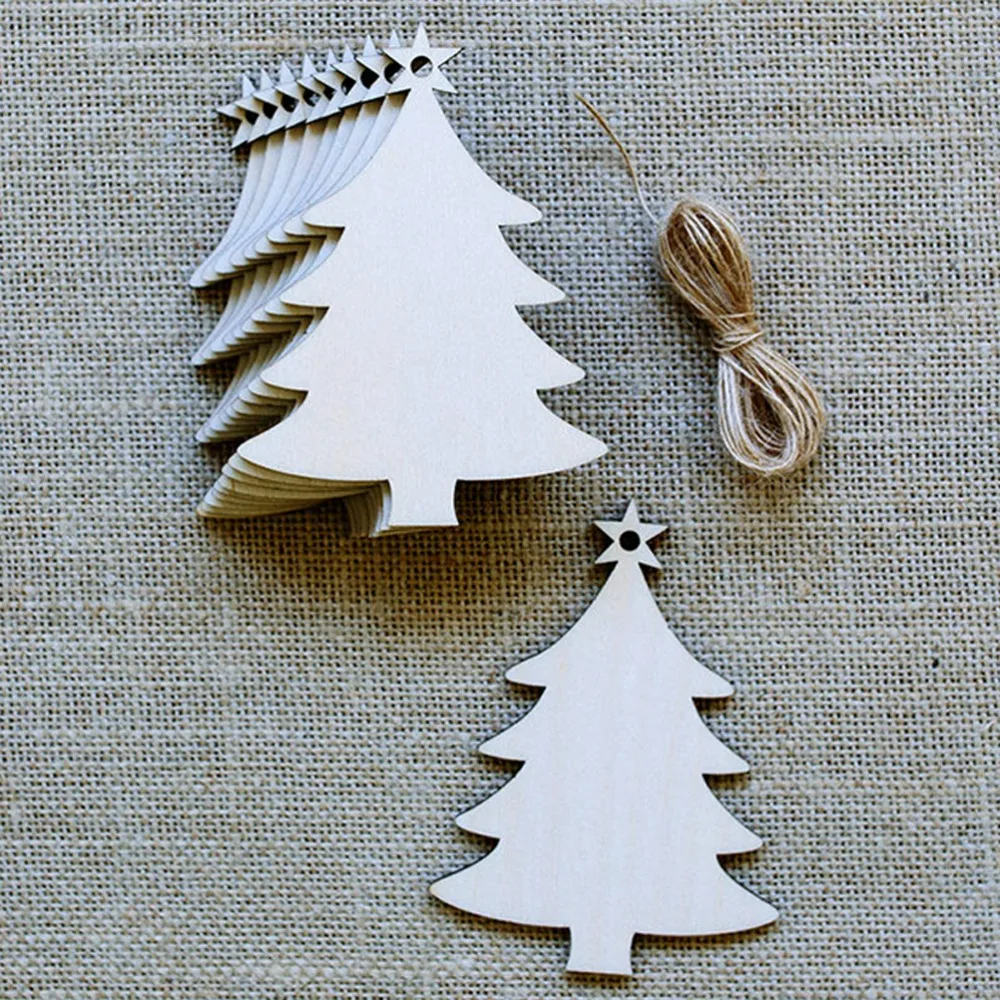 Christmas Decorations 10pcs Wooden Tree Embellishments