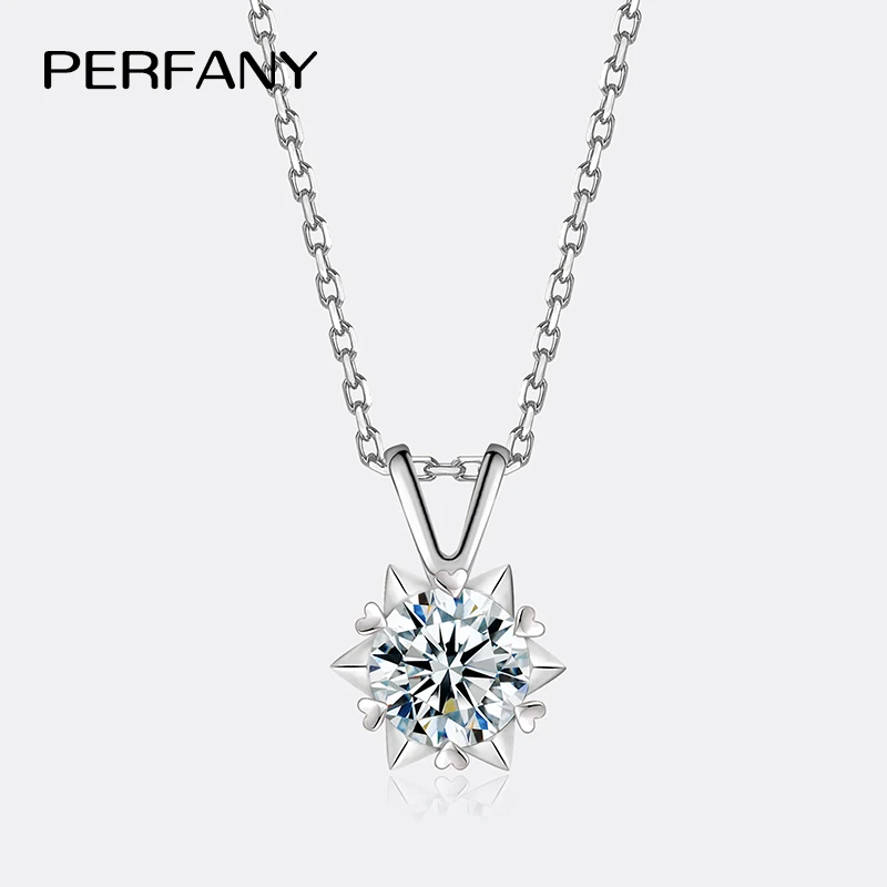 PERFANY 1-3CT Moissanite Women's Necklace S925 Pure Silver Snowflake Simulation Diamond Pendant Wedding High-end Jewelry