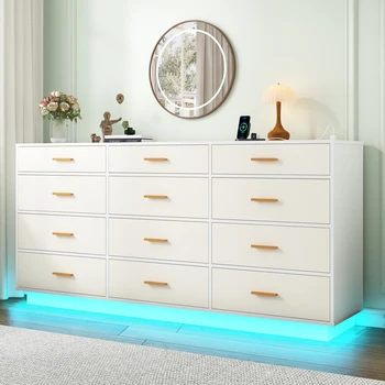 12-Drawer Modern Dresser – 63" Chest with Power Outlets & LED Lights 1