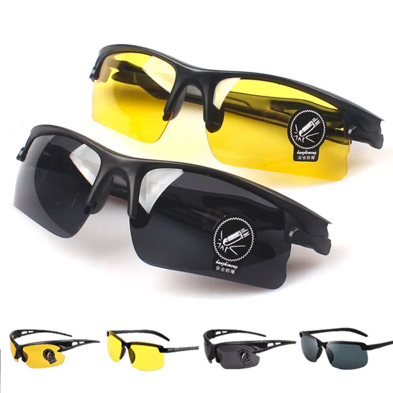2PCS Night Vision Glasses Black Frame Men Sun Glasses Women Sport