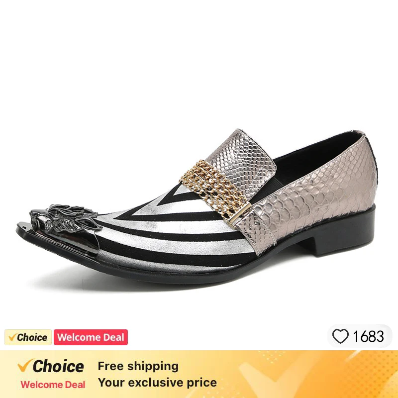 Summer breathable business banquet men's shoes Silver Golden leather party casual shoes model personalized show wedding