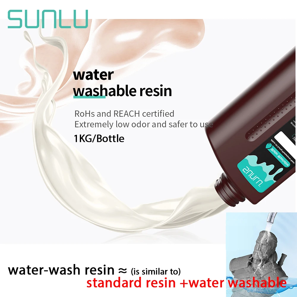 SUNLU Water-Wash Resin 1KG LCD Printer Photon Curing Liquid Good Precision Good Molding Low Odor Model Garage Kits Printing