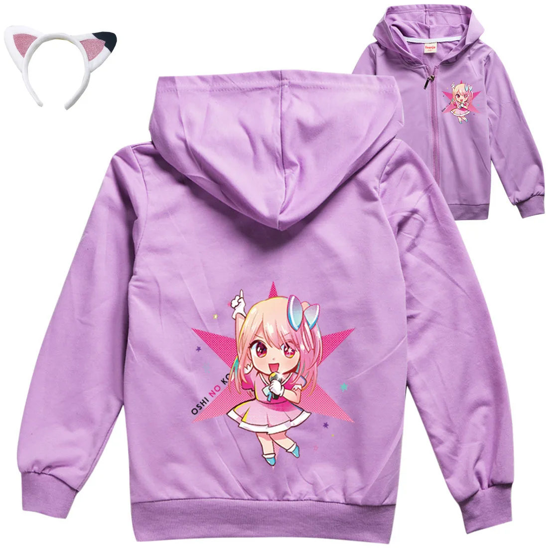 

New OSHI NO KO Kids Anime Ai Hoshino Costume Baby Girls Halloween Carvinal Outfits Boys Hooded Jackets with Zipper Children Coat