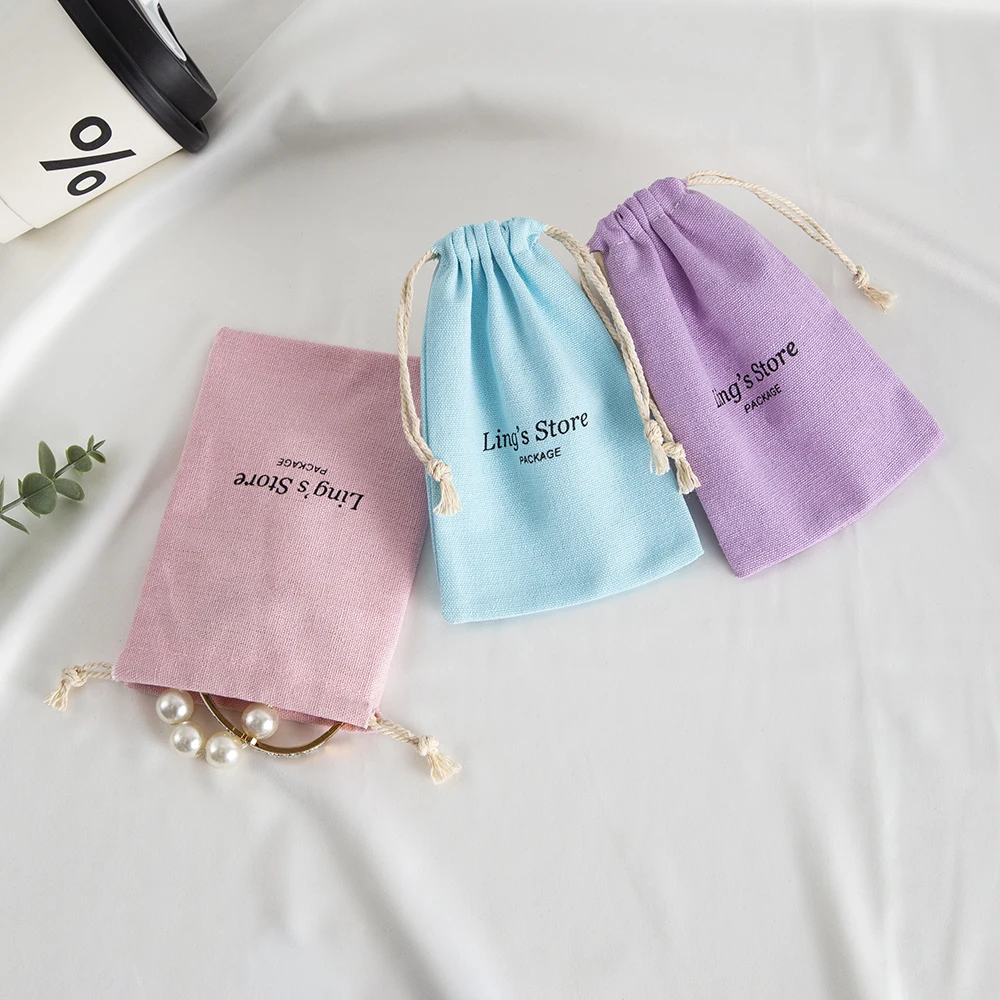 100 Stück Individuell Bedruckte Violette Baumwoll-Schmuckbeutel Canvas-Musselin-Beutel DIY Geschenk Parfüm Kosmetik Lippenstift Organizer Tasche – Detail 12