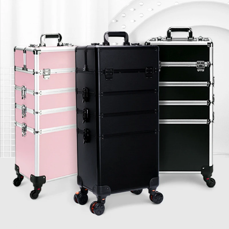 

Professional 2/3/4 Layers Trolley Makeup Suitcase Makeup Trolley Case Detachable Nail Tattoo Embroidery Beauty Toolbox