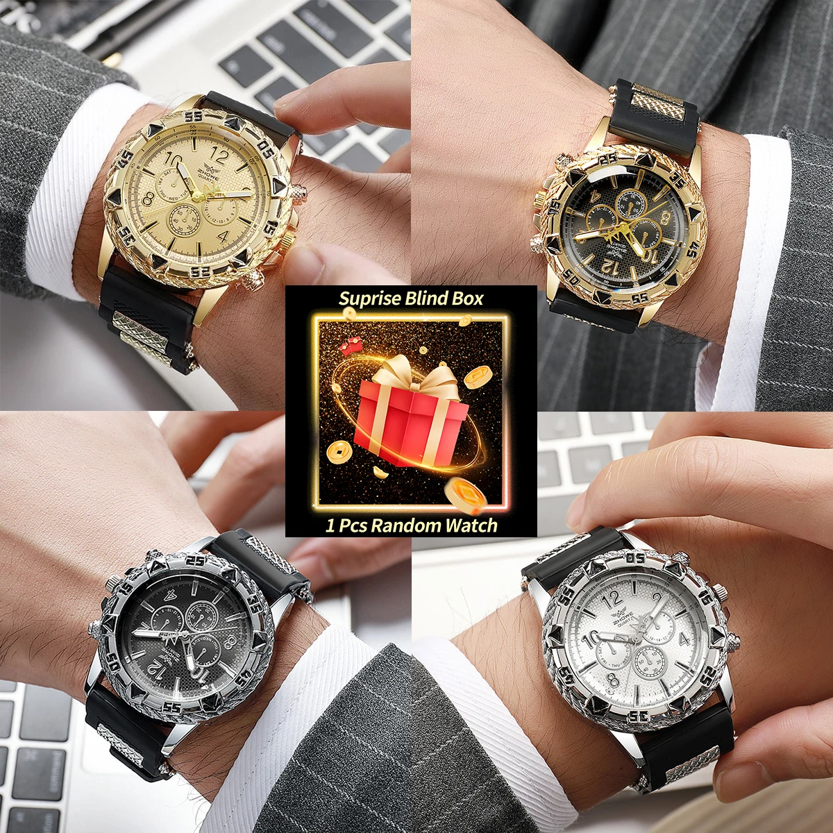 1PC Surprise Mystery Watch Blind Box-Fashion Men’s Watch Casual Silicone Band A…