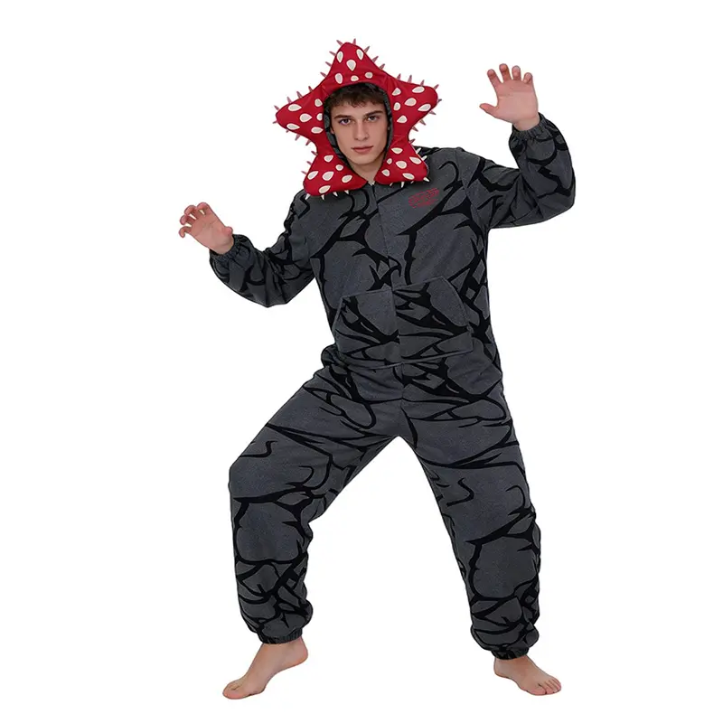 New Adult Kids Fall Winter Thicken Cannibal Flower Demogorgon Cosplay Costume Comfortable Flannel Fabric Pajamas Halloween Suits - Image 2