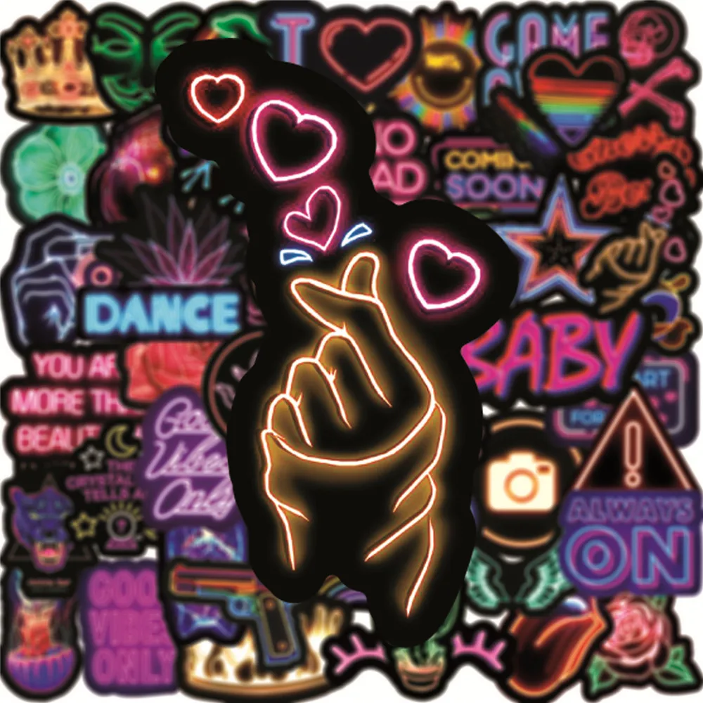 50PCS Anime Neon Light Graffiti Stickers for Children Toy Laptop Luggage  Motorcycle Car  Cool Waterproof Decals Sticker