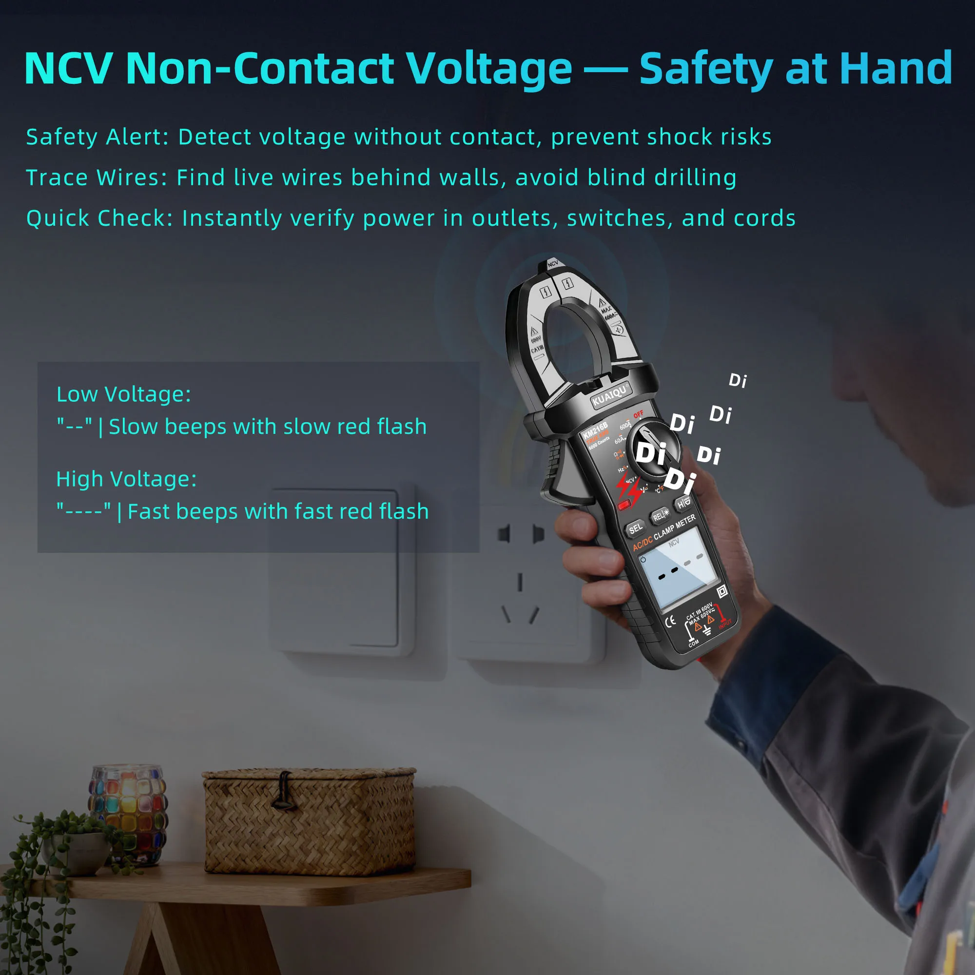 KUAIQU AC/DC 디지털 클램프 미터 멀티미터 전류계 True RMS 고정밀 정전용량 NCV 저항 주파수 테스터