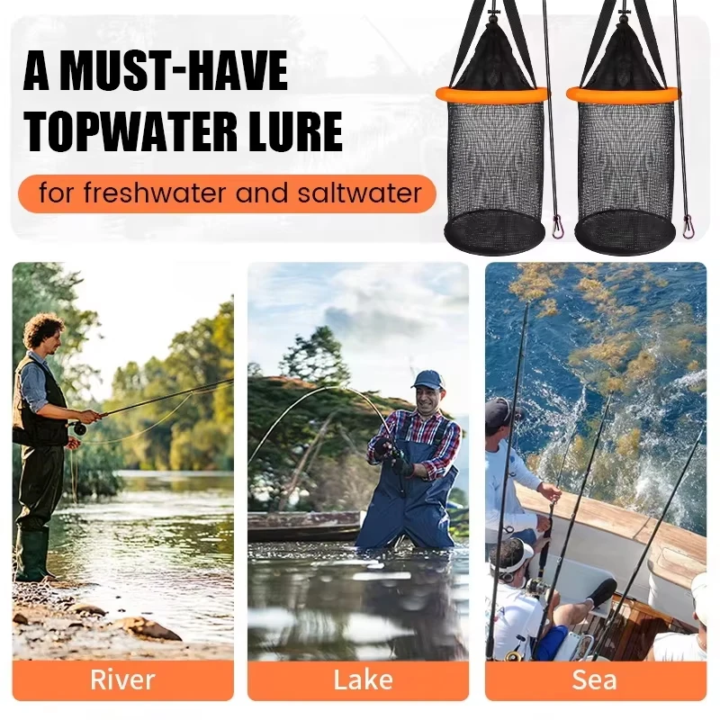 Collapsible Nylon Fish Keep Net in Orange-Black/Green-Black - Portable and Durable Design