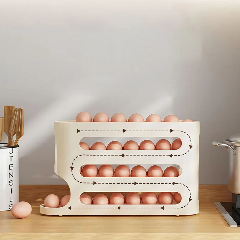 Automatic Scrolling Egg Holder Holds 30 Refrigerator Egg Storage Box Kitchen Roll Off Egg Storage Rack Organizer