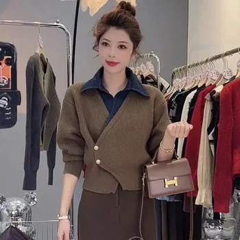 Polo da donna lavorata a maglia Baggy pendolari top donna Tee Fashion 2025 abbigliamento coreano in offerta poliestere nuove vendite t-shirt Y2k