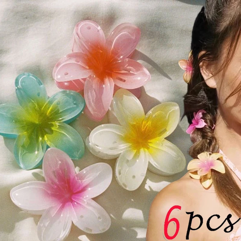 

1/6pcs Korean Sweet Gradient Mini Flower Acrylic Hair Clip For Women Plumeria Hairpin Hair Claw Crab Clamp Barrettes Accessories