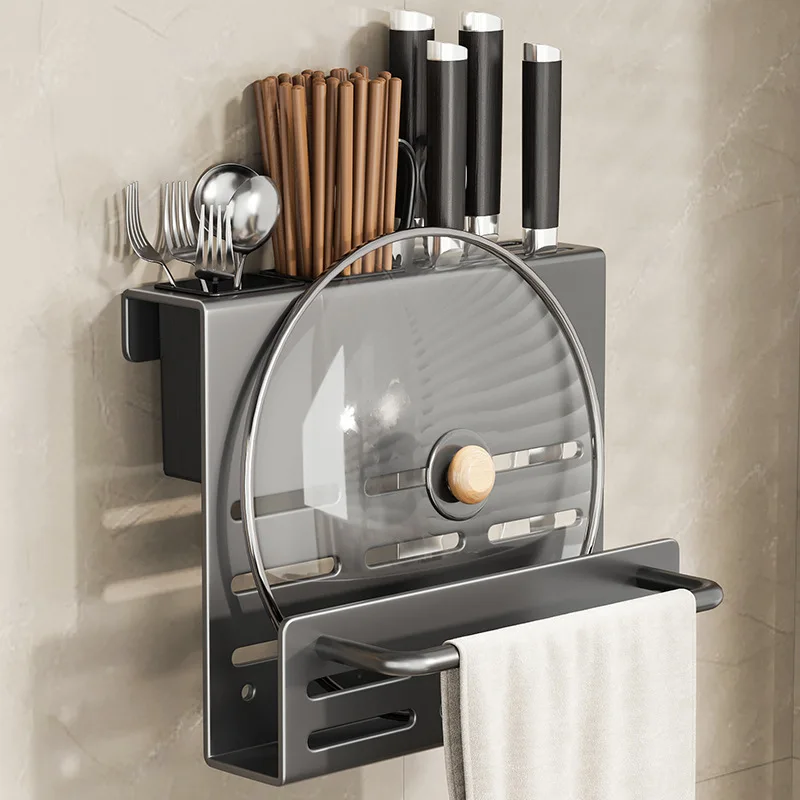Kitchen knife holder multifunctional wall mounted tool storage rack, integrated shelf for kitchen knives and cutting boards