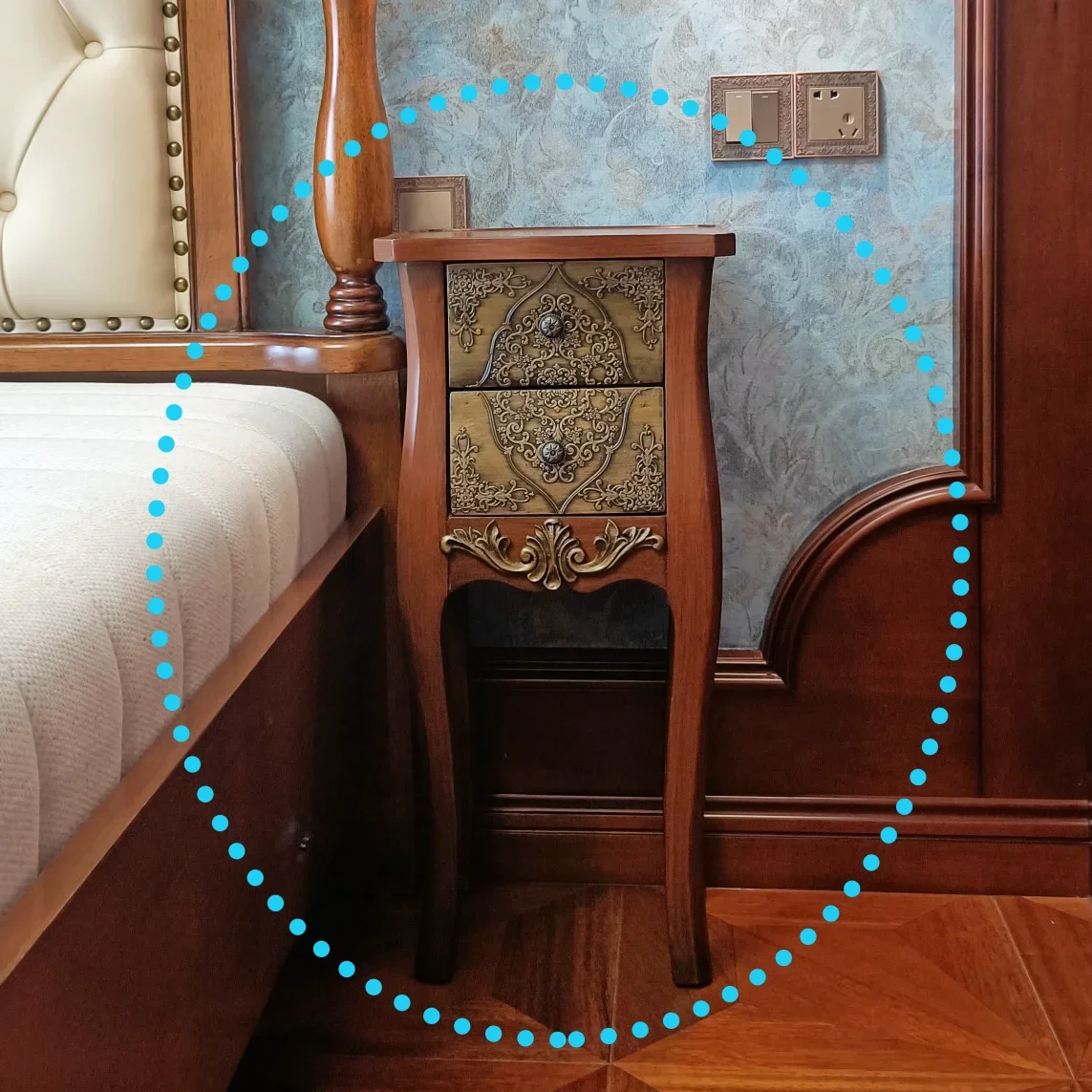 

American style small side table living room solid wood corner table sofa side cabinet TV American style square flower rack