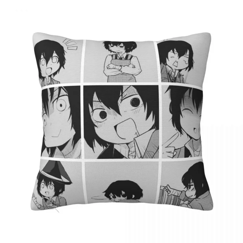 

Dazai Osamu Plaid Pillowcase Printing Polyester Cushion Collage Manga Black And White Throw Pillow Case Cover Home 45*45cm