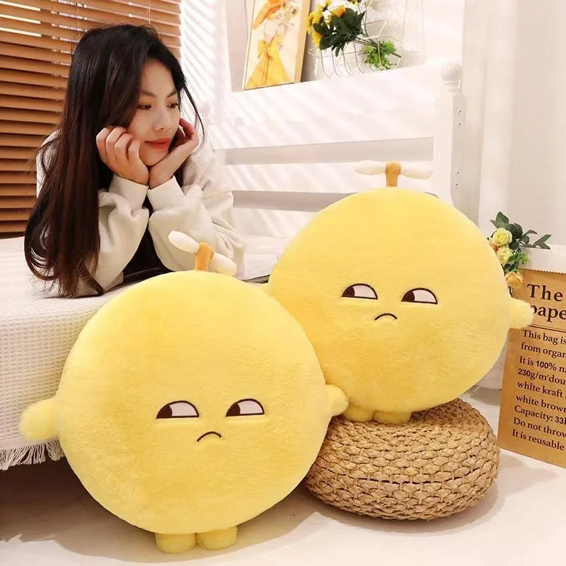 50cm Yellow Lemon Plush Pillow Stuffed Round Fruit Seat Cushion with Arms Legs Disdainful Emotion Plushie Sofa Chair Decor Gift 3