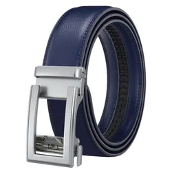Luxury Men's Leather Belt - High Quality Designer Craftsmanship in White, Blue, Red, Brown - 130cm (Blue - Silver Buckle)