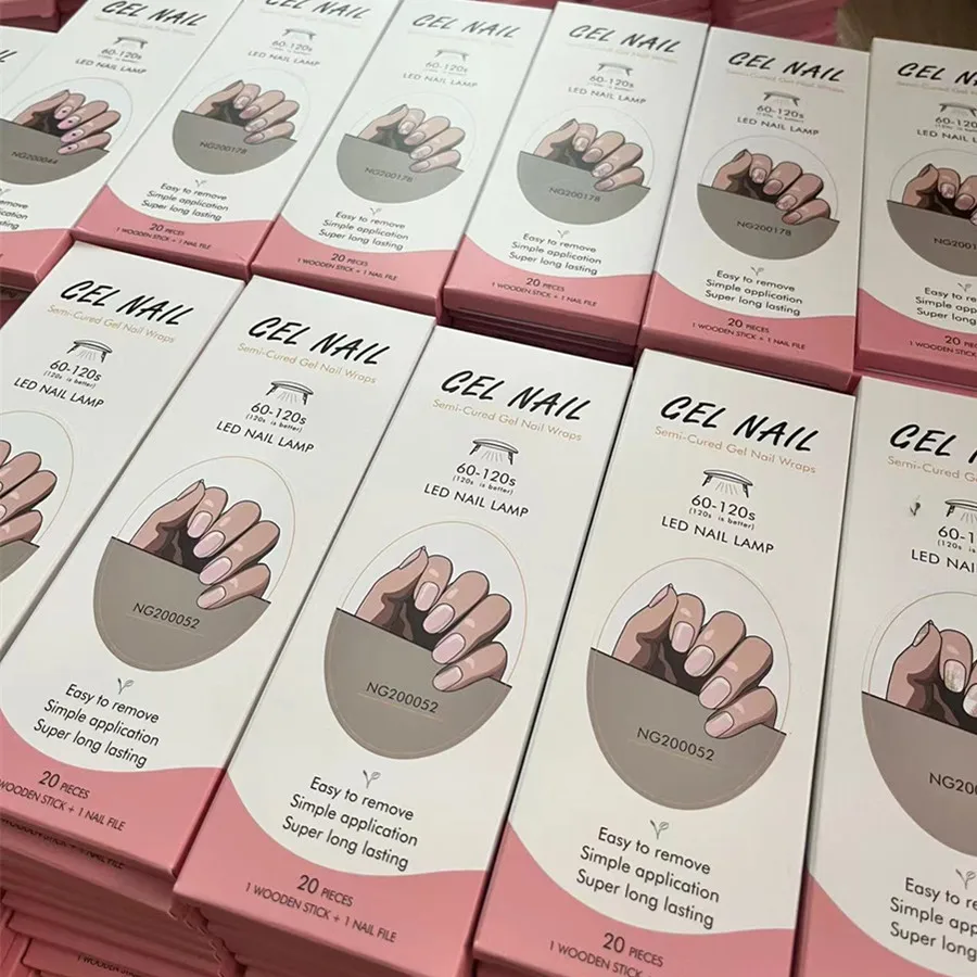 16/20 팁 반 경화 네일 랩 손톱 용 간단한 컬러 접착제 전체 커버 스티커 UV 램프 손톱에 누르기 필요 DIY 매니큐어