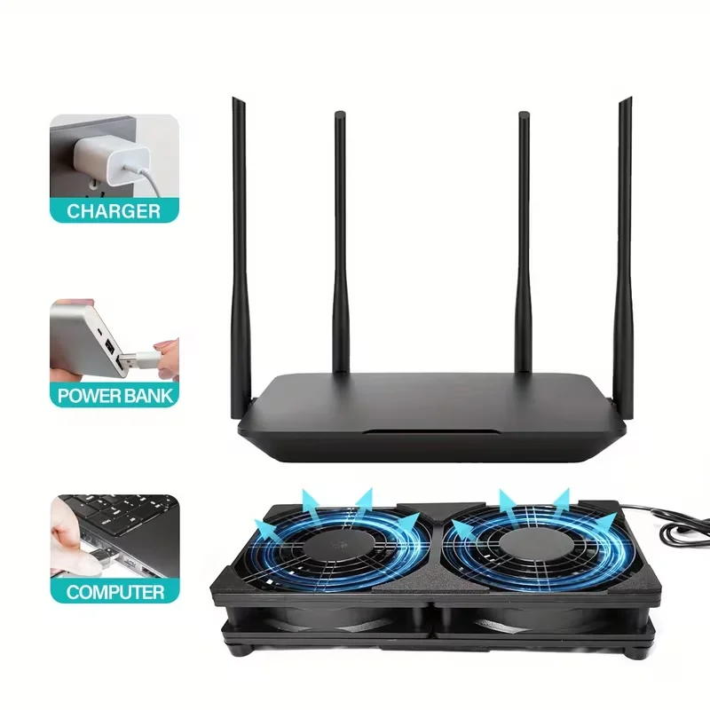 Dual USB-Powered Cooling Fan with One-Key Switch - Quiet Base for Enhanced Device Cooling