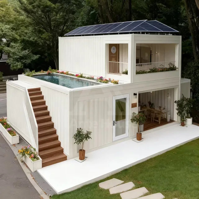 บ้านคอนเทนเนอร์ลูกฟูกดีไซน์สร้างสรรค์ สำหรับใช้ในเชิงพาณิชย์และที่อยู่อาศัย ห้องกิจกรรมชมวิว สำหรับโรงแรม สวนสาธารณะ และบ้านคนดัง 1