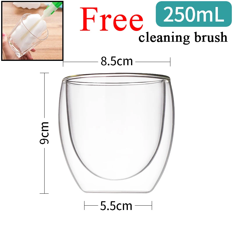 80ML Double Wall Glass Cup Set - Transparent Handmade Heat Resistant Mugs for Tea, Wine, Espresso, Coffee, and Milk