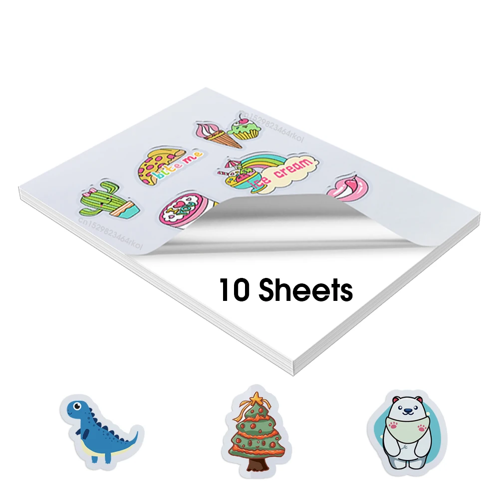 Glossy Self-Adhesive Vinyl Sticker Paper - A4, Printable for DIY Crafts and Gifts (10 Sheets)