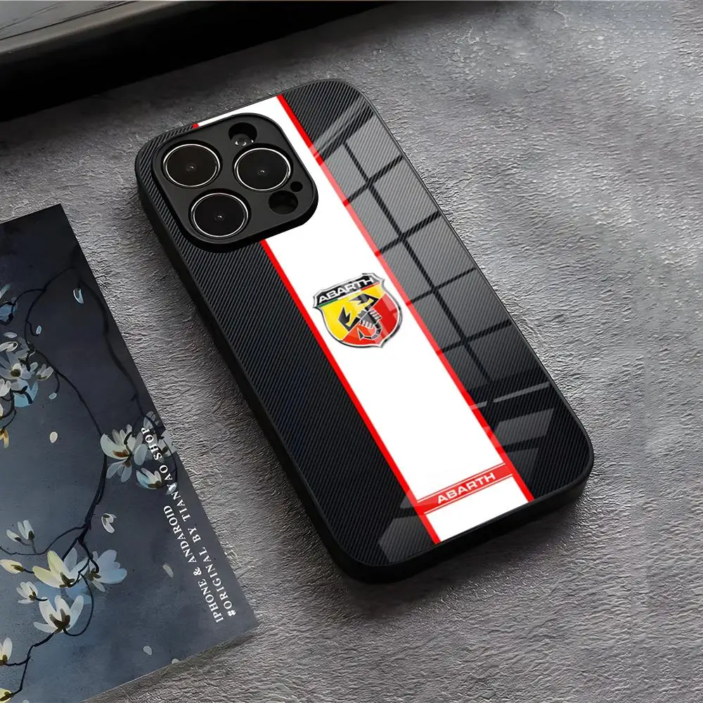 Premium Italy Car Abarth Black Glass Phone Case
