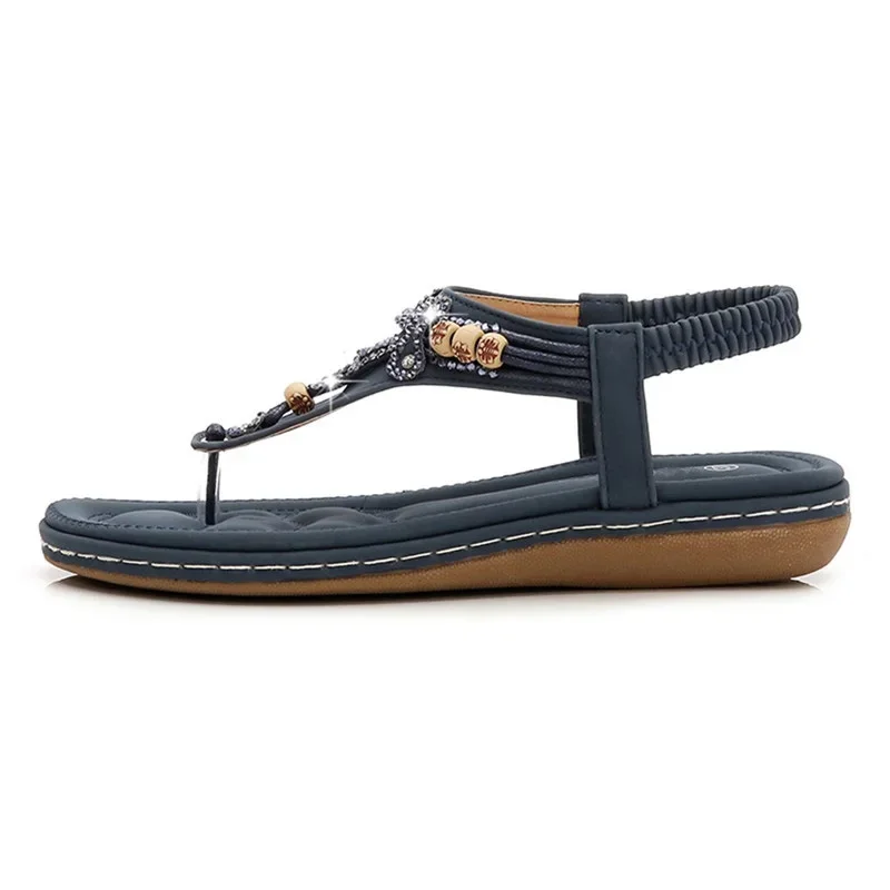 Women Sandals BEYARNE Bohemia Women Ladies Fashion Crystal Bead Flat Slipper Sandals Casual Sexy Outsid Ladies Shoes Med (3cm-5cm)