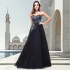 BABYONLINE فساتين سهرة أنيقة باللون الأسود على شكل حرف A من الشيفون والطاووس المطرز على شكل قلب فساتين حفلات رسمية طويلة فيستدو
