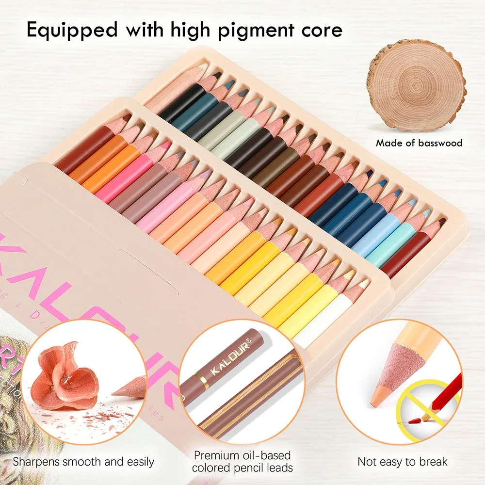 KALOUR Skintone Coloring Pencils 36pcs Premium Charcoal Vivid Luminous Drawing Pen Portrait Set Soft Leads Easy Shading Blending 2