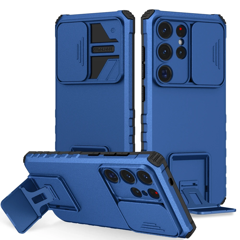 Slide Camera Protection Armor Phone Case with Plastic Holder and Hard Cover