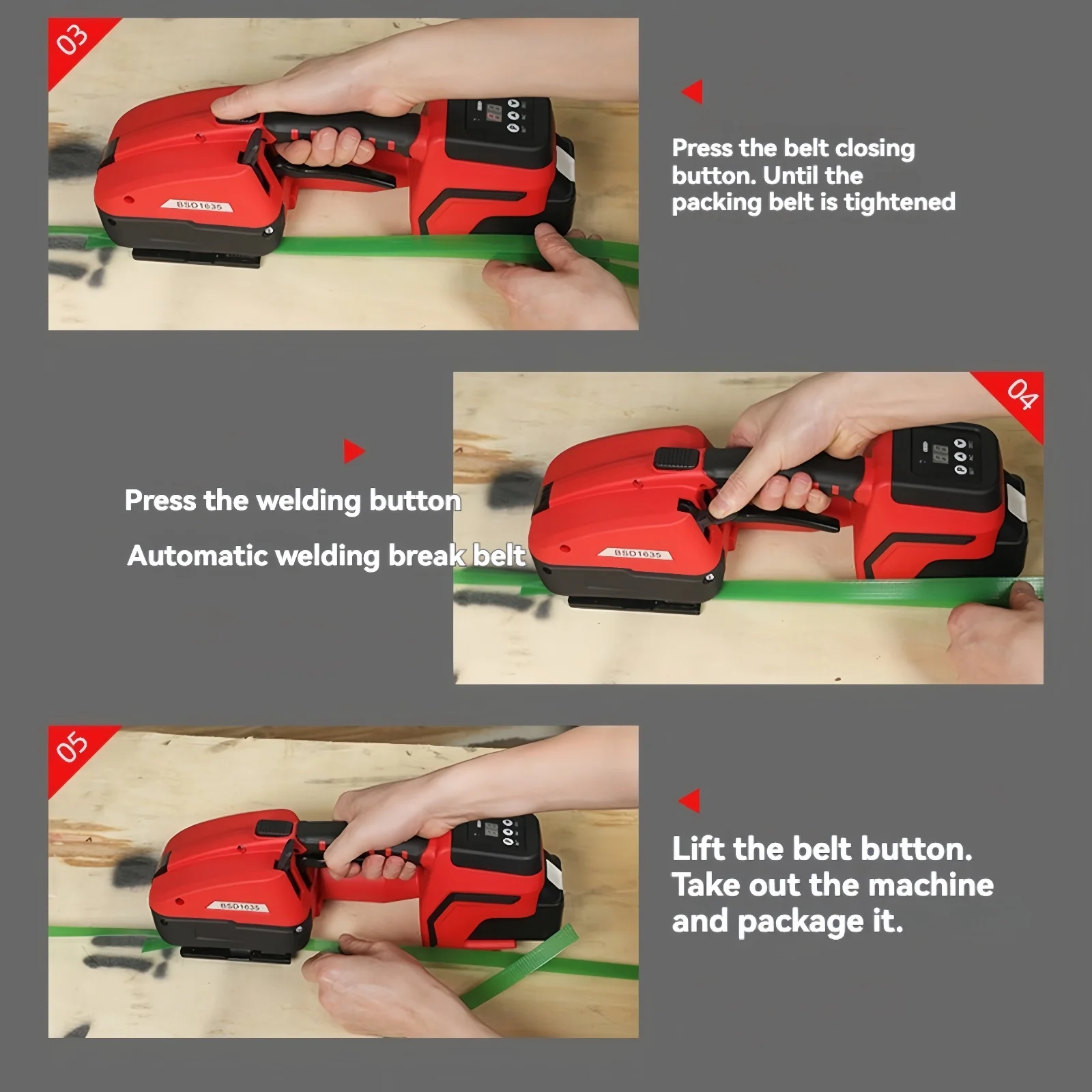 150mm/s Tightening Speed Electric Strapping Tool PET/PP Plastic Strapping Packag