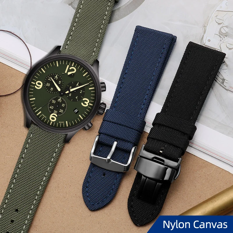 Universal Nylon Canvas Watch Band Bracelet, Men's & Women's Sports Accessory in Multiple Sizes (18mm-24mm)