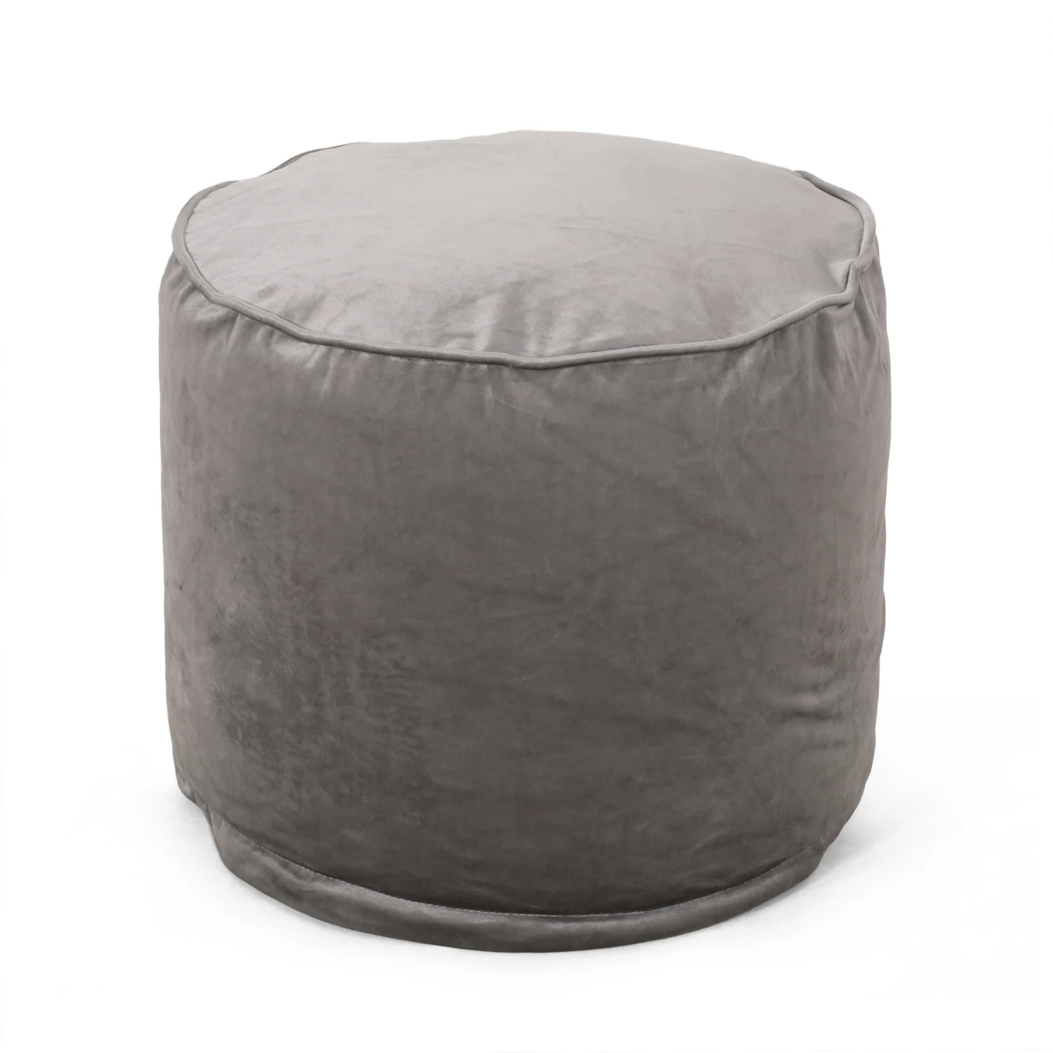 

Elegant Pewter Gray Shimon Cylinder Pouf - Luxurious Home Decor Accent for Living Room or Bedroom - Stylish Round Ottoman with P