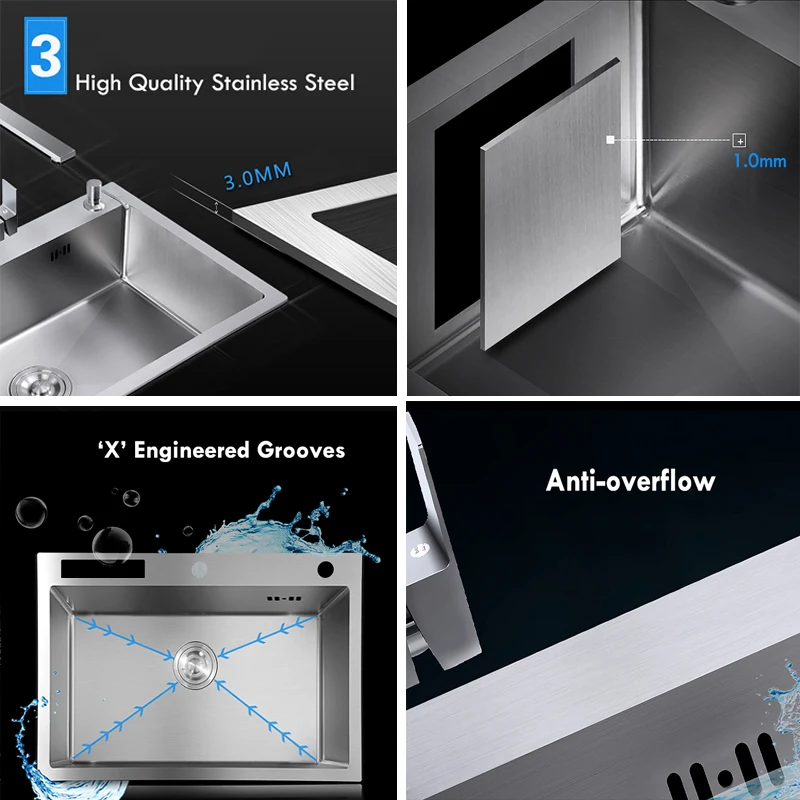 304 Stainless Steel Kitchen Sink Handmade Sink Drop-in Topmount With Knife Holder 20 Gauge R10 Tight Radius Deep Single Big Bowl kitchen sink