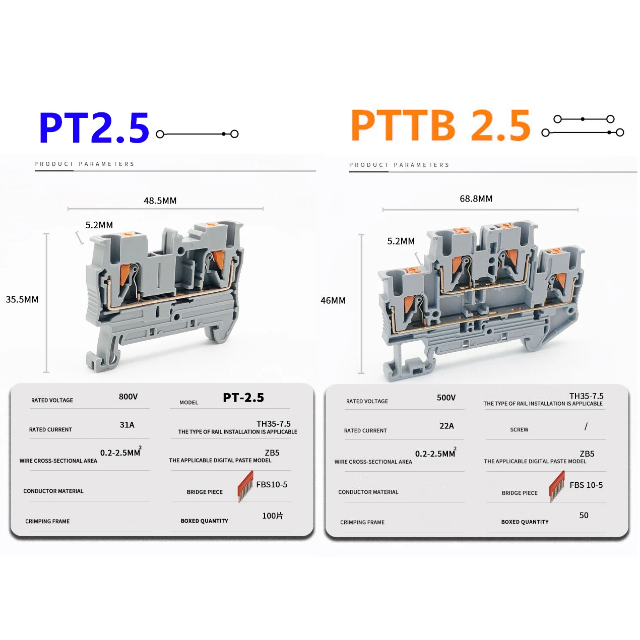 PT 2.5 Push-in Type Spring Crimping DIN Rail Terminal Blocks Kit Set 31A 800V din rail terminal block din rail