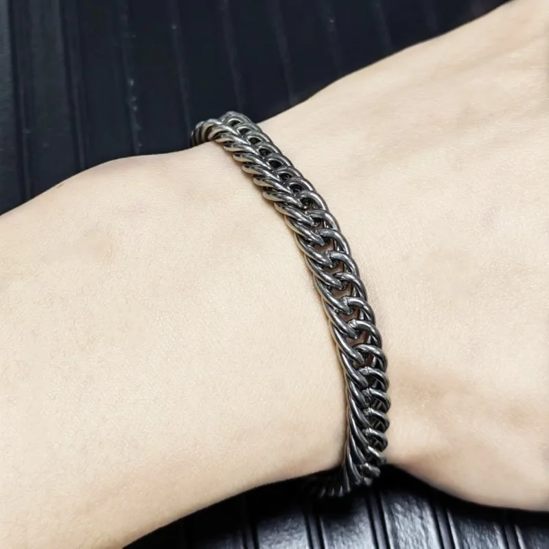 New Pure Titanium Necklace 7mm Double Woven Horsewhip Chain Denim Chain Lightweight Anti Allergic Hip-hop Street Style Neutral