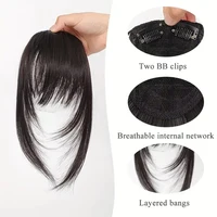 Extensions de cheveux synthétiques droites pour femmes avec frange superposée frange latérale postiche d'apparence naturelle pour un style polyvalent 2