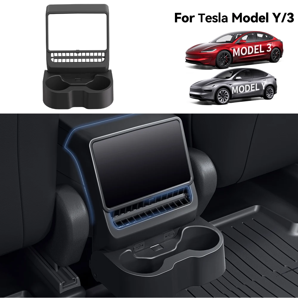 YZ For Tesla Model 3/Y Highland Juniper Rear Center Console Air Outlet Cover Organizer Storage Box Cup Holder Car Accessories