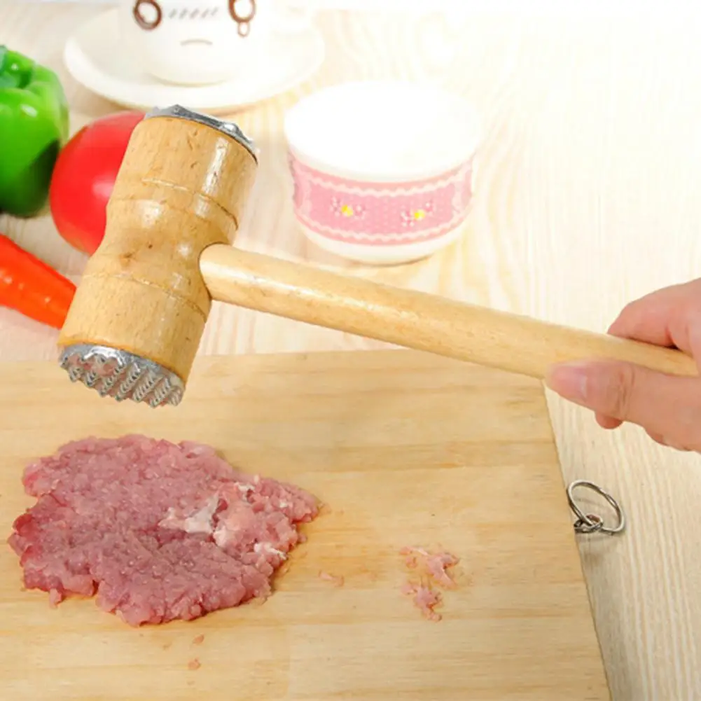 

Long Handle Meat Mallet Double-sided Heavy Duty Meat Tenderizer Hammer with Comfortable Grip Wooden Handle for Steak Chicken