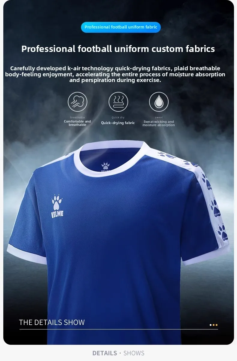 Kelme Maßgeschneiderter Kinder-Fußballanzug, Outdoor-Fußballspiel, kurzärmeliger Trainingsanzug für Jungen, atmungsaktives Obert – Detail 3